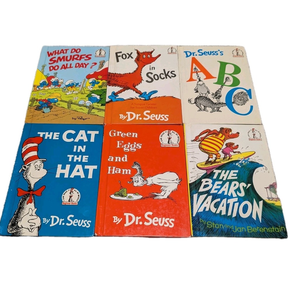 Dr Seuss Book Lot The Cat in‎ the Hat (1957) Hardcover) 60's Bearstain Smurfs